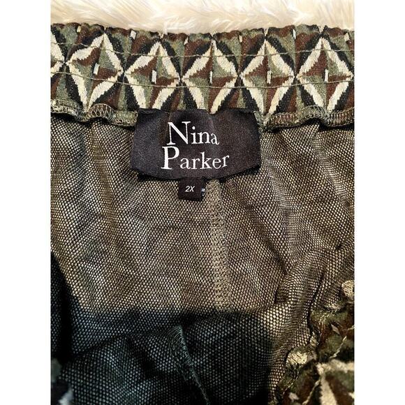 Nina Parker Olive Geo-Print Wide Leg Pants - Sz. 2X (EUC) - Picture 7 of 8